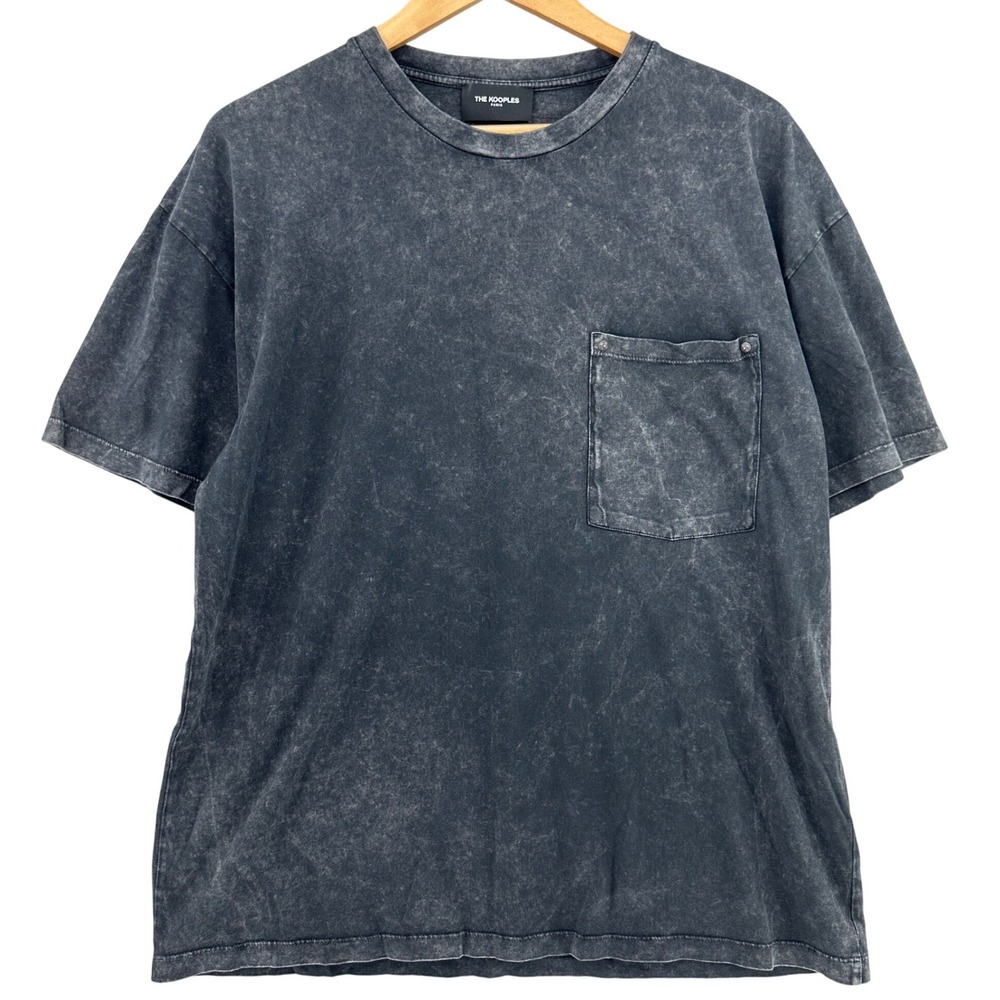 The Kooples Acid Wash Pocket T-Shirt Charcoal Gray Studded Mens XL Biker Cyber